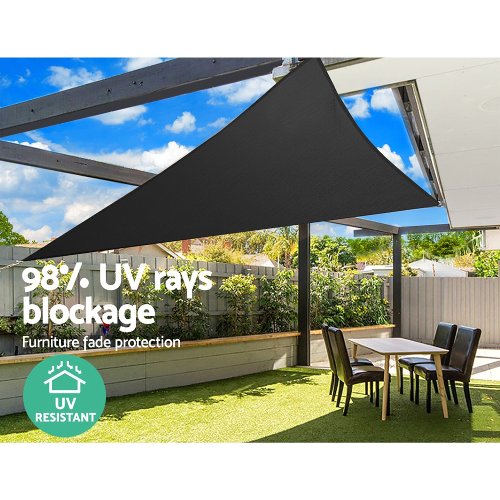 Instahut Home & Garden > Shading > Umbrellas & Sunshades Instahut Shade Sail 5x5x5m Triangle 280GSM 98% Black Shade Cloth