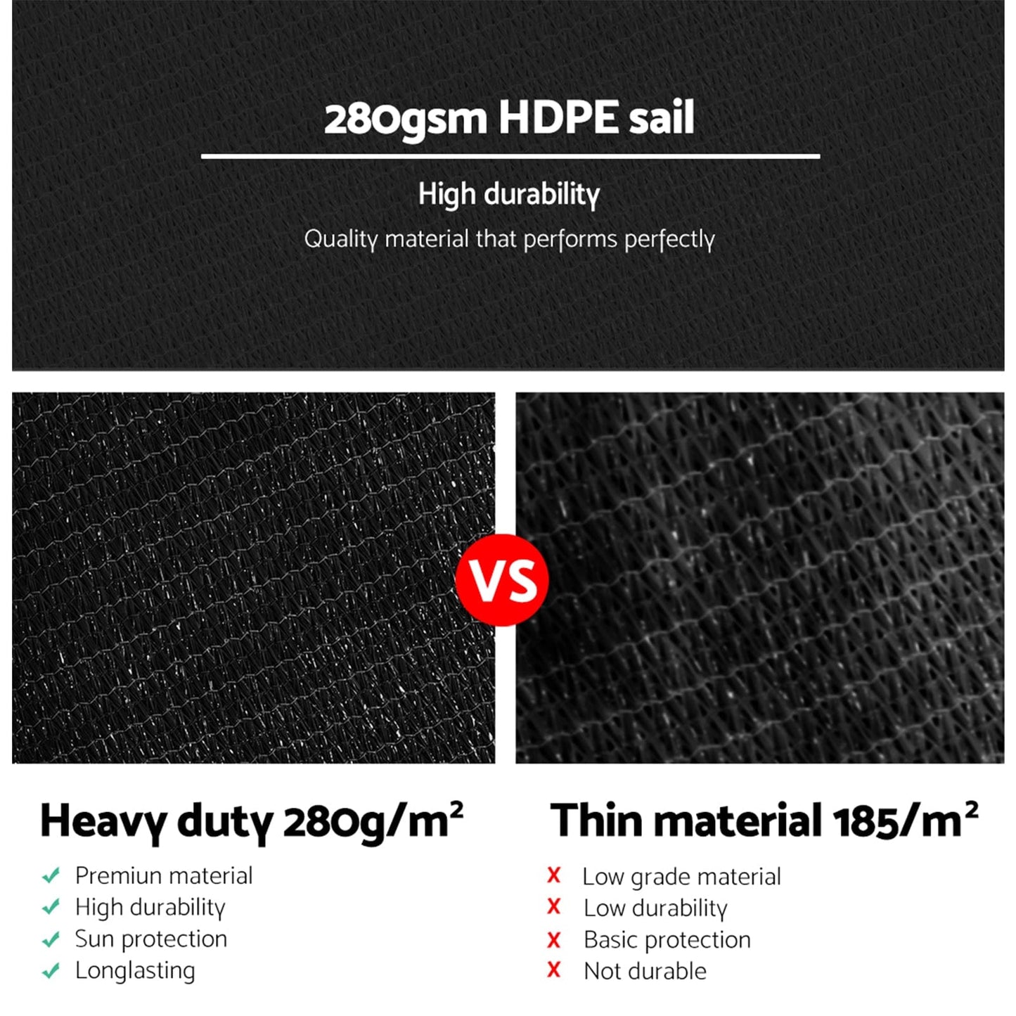 Instahut Home & Garden > Shading > Umbrellas & Sunshades Instahut Shade Sail 5x5x5m Triangle 280GSM 98% Black Shade Cloth
