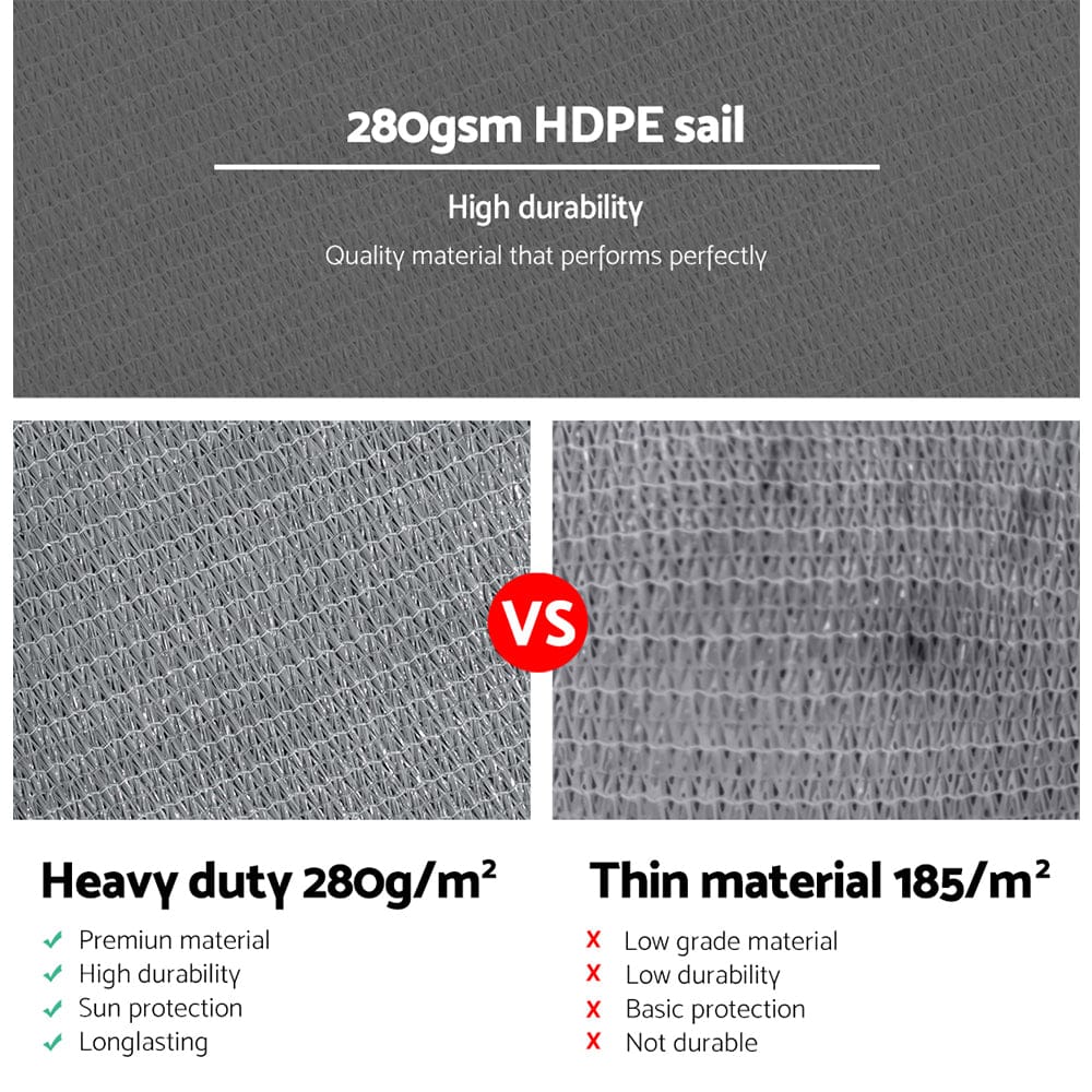 Instahut Home & Garden > Shading > Umbrellas & Sunshades Instahut Shade Sail 5x5x5m Triangle 280GSM 98% Grey Shade Cloth