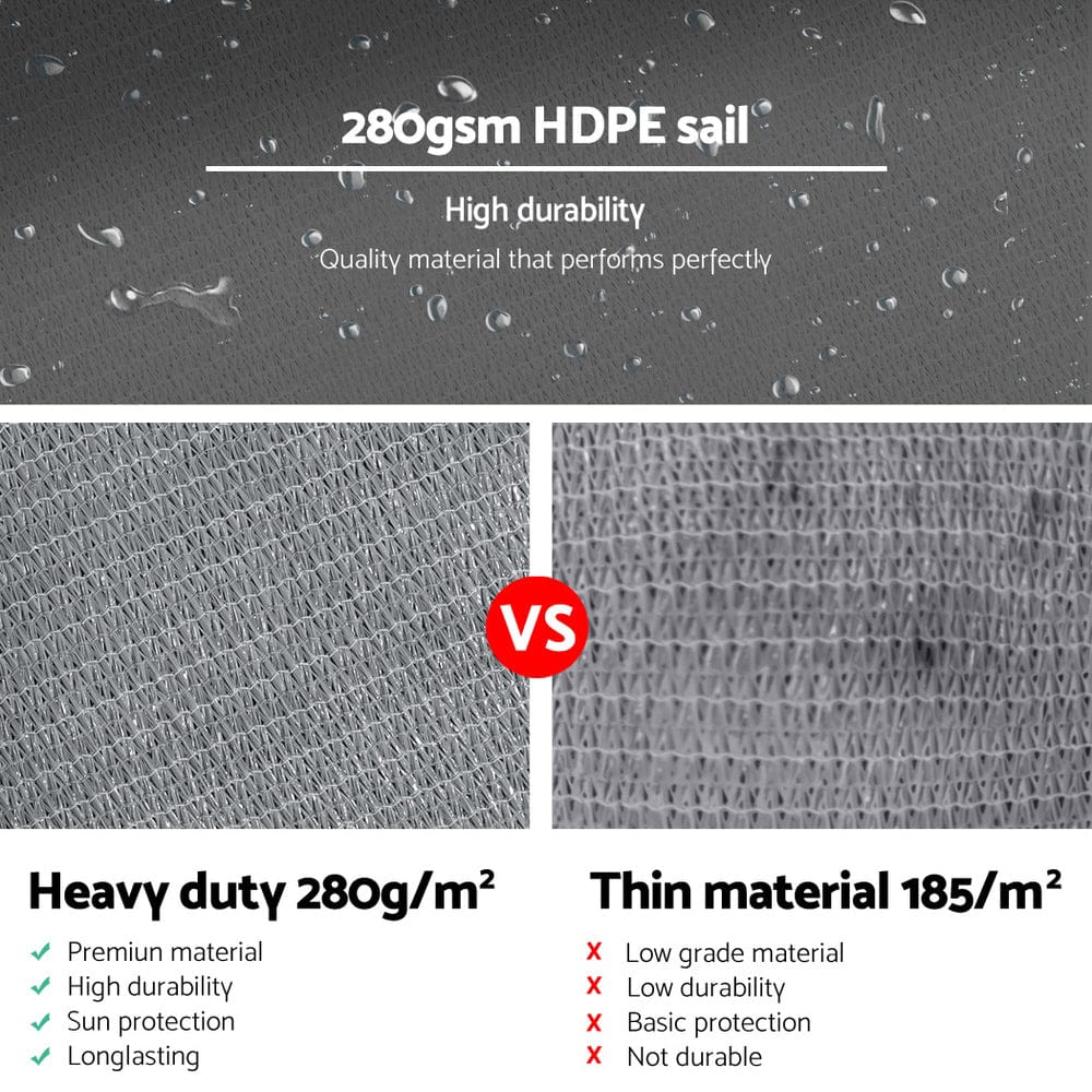 Instahut Home & Garden > Shading > Umbrellas & Sunshades Instahut Shade Sail 6x6x6m Triangle 280GSM 98% Grey Shade Cloth