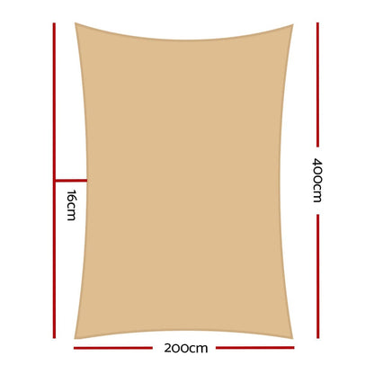 Instahut Home & Garden > Shading > Umbrellas & Sunshades Instahut Waterproof Shade Sail 2x4m Rectangle Sand 95% Shade Cloth