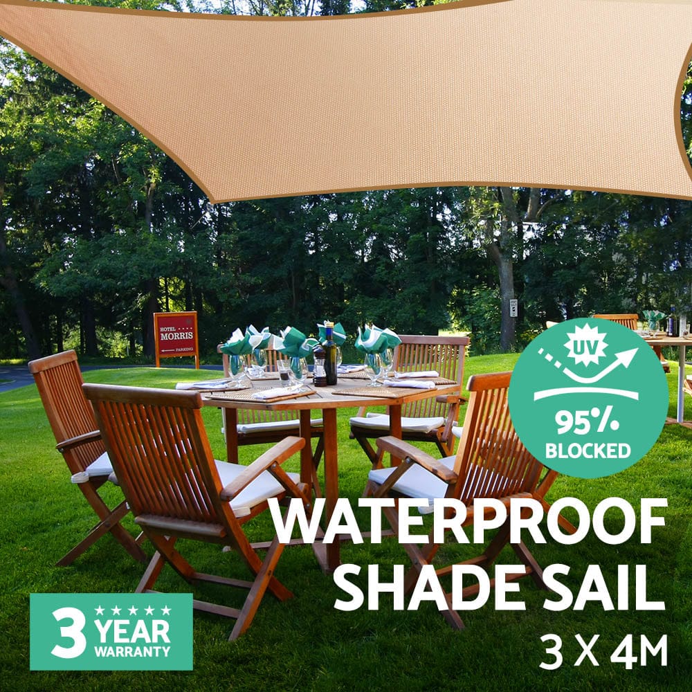Instahut Home & Garden > Shading > Umbrellas & Sunshades Instahut Waterproof Shade Sail 3x4m Rectangle Sand 95% Shade Cloth