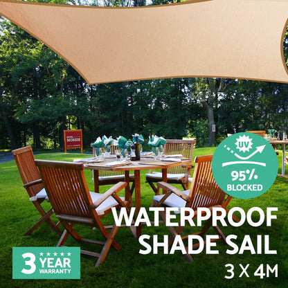Instahut Home & Garden > Shading > Umbrellas & Sunshades Instahut Waterproof Shade Sail 3x4m Rectangle Sand 95% Shade Cloth