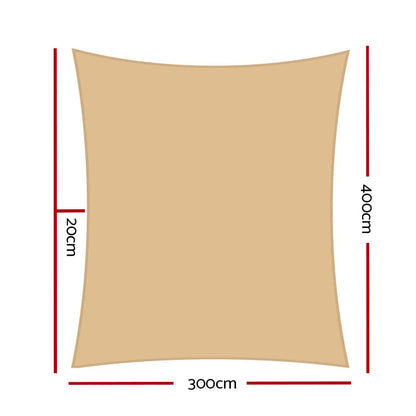Instahut Home & Garden > Shading > Umbrellas & Sunshades Instahut Waterproof Shade Sail 3x4m Rectangle Sand 95% Shade Cloth
