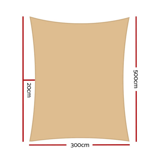 Instahut Home & Garden > Shading > Umbrellas & Sunshades Instahut Waterproof Shade Sail 3x5m Rectangle Sand 95% Shade Cloth