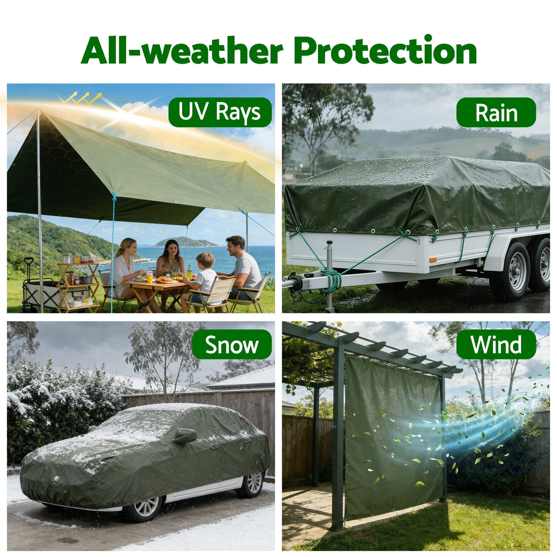 Instahut Outdoor Recreation > Camping > Caravan Accessories Instahut 2x3m Tarp Tarpaulin 600GSM Camping Canvas Heavy Duty Water Resistant