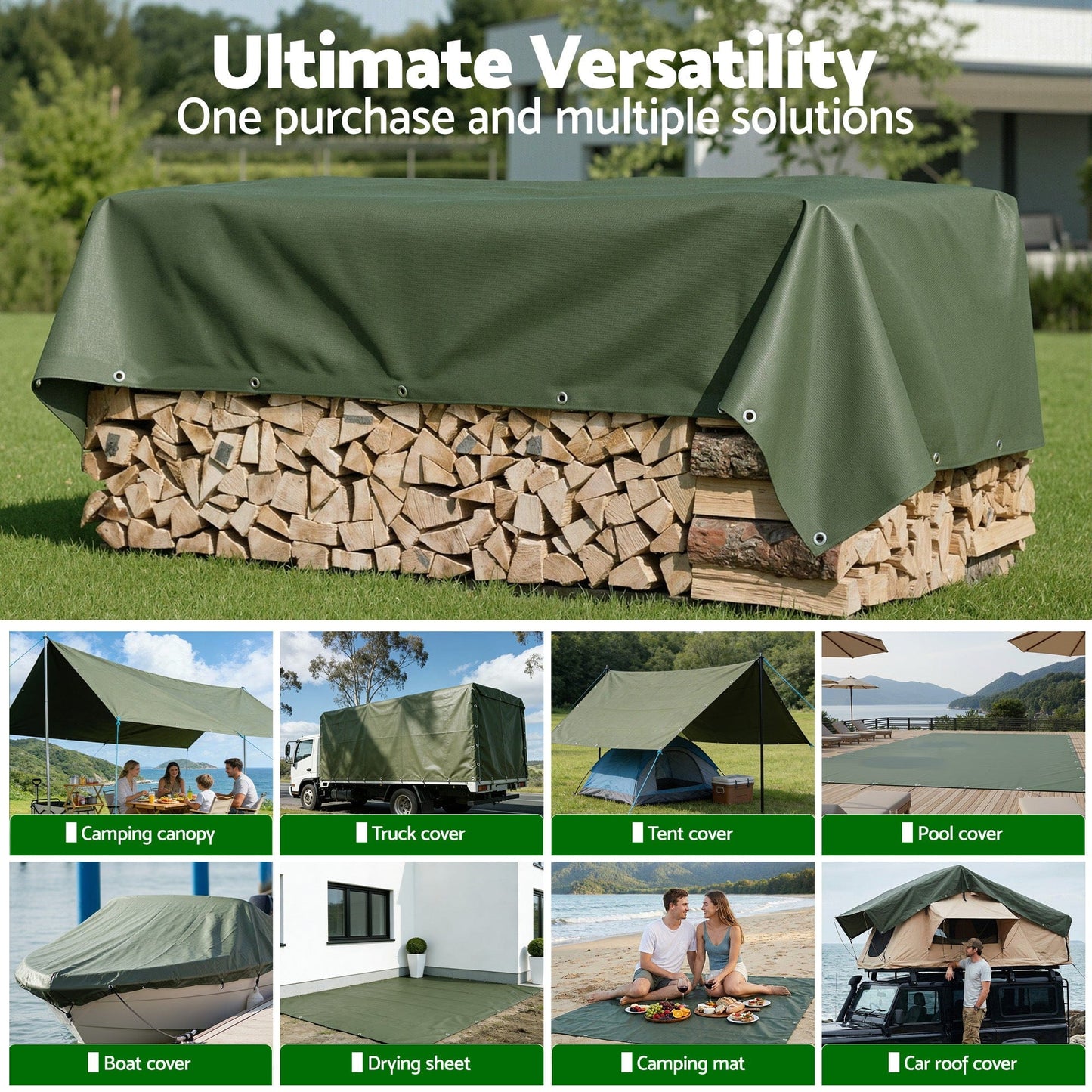 Instahut Outdoor Recreation > Camping > Caravan Accessories Instahut 2x3m Tarp Tarpaulin 600GSM Camping Canvas Heavy Duty Water Resistant