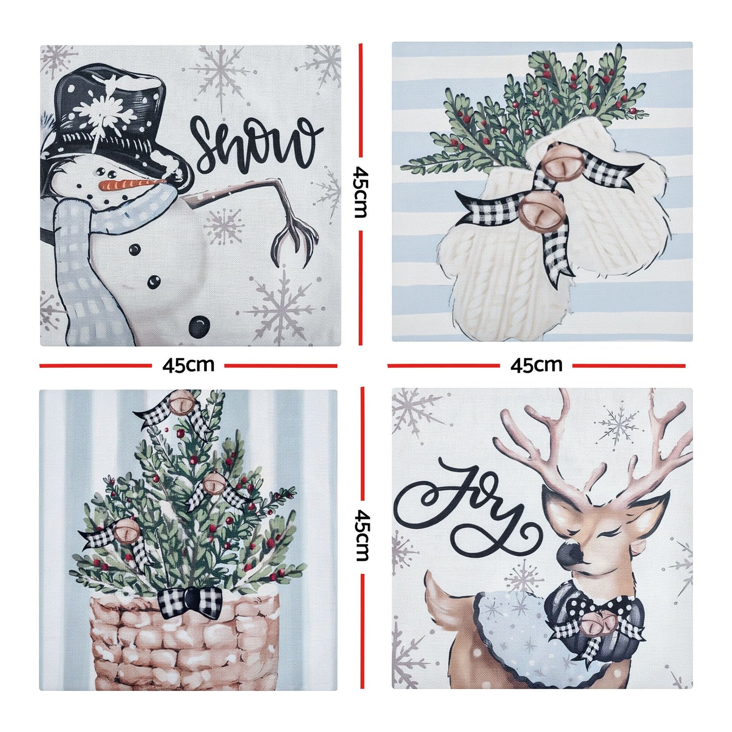 Jingle Jollys Home & Garden > Decor > Cushions & Throws Jingle Jollys Christmas Cushion Covers Set of 4 Pillow Covers 45x45cm with 4 Cute Patterns Blue