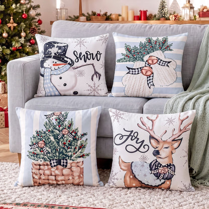 Jingle Jollys Home & Garden > Decor > Cushions & Throws Jingle Jollys Christmas Cushion Covers Set of 4 Pillow Covers 45x45cm with 4 Cute Patterns Blue
