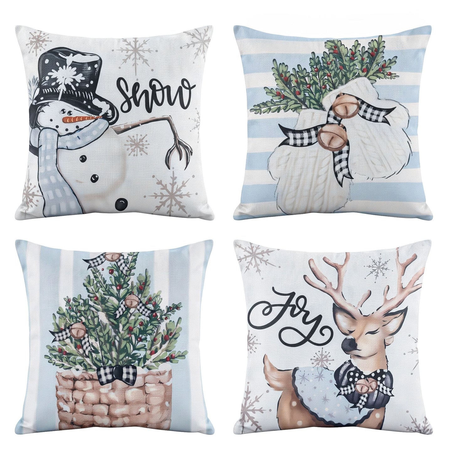 Jingle Jollys Home & Garden > Decor > Cushions & Throws Jingle Jollys Christmas Cushion Covers Set of 4 Pillow Covers 45x45cm with 4 Cute Patterns Blue