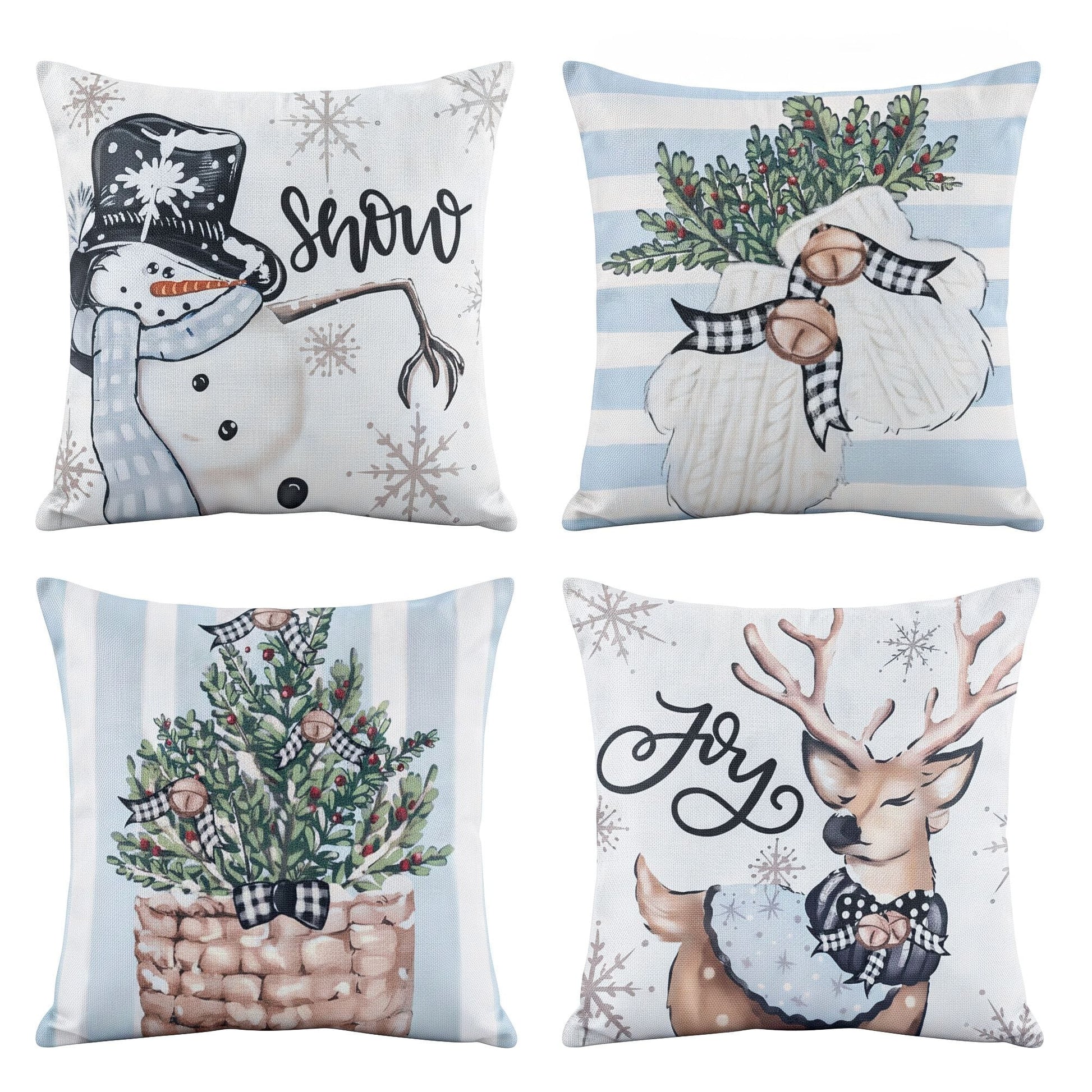 Jingle Jollys Home & Garden > Decor > Cushions & Throws Jingle Jollys Christmas Cushion Covers Set of 4 Pillow Covers 45x45cm with 4 Cute Patterns Blue