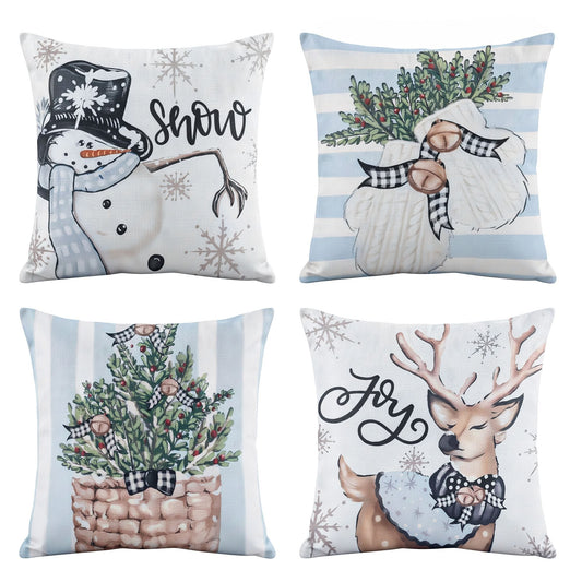 Jingle Jollys Home & Garden > Decor > Cushions & Throws Jingle Jollys Christmas Cushion Covers Set of 4 Pillow Covers 45x45cm with 4 Cute Patterns Blue