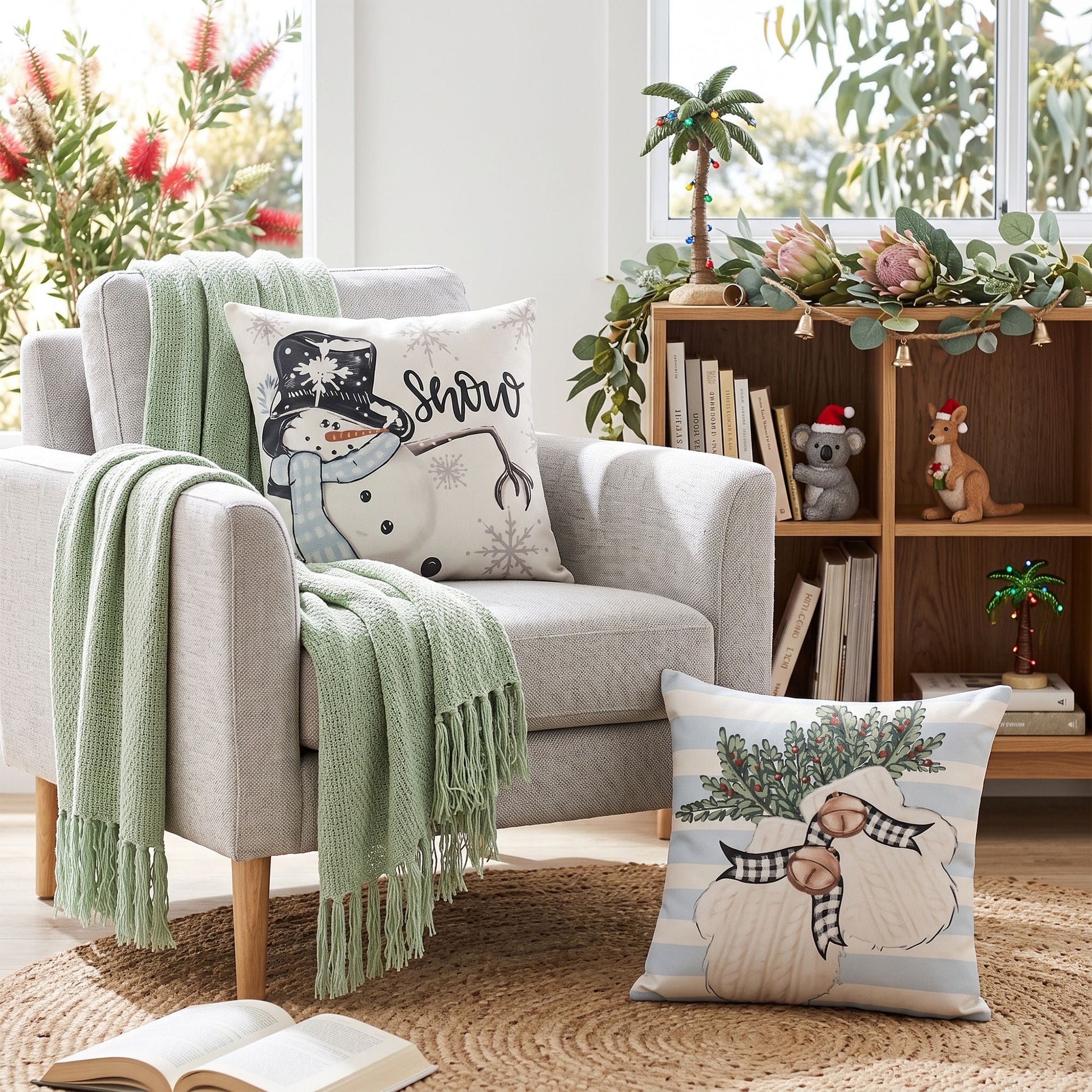 Jingle Jollys Home & Garden > Decor > Cushions & Throws Jingle Jollys Christmas Cushion Covers Set of 4 Pillow Covers 45x45cm with 4 Cute Patterns Blue