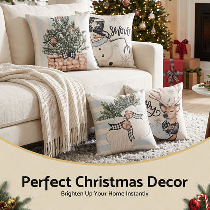 Jingle Jollys Home & Garden > Decor > Cushions & Throws Jingle Jollys Christmas Cushion Covers Set of 4 Pillow Covers 45x45cm with 4 Cute Patterns Blue