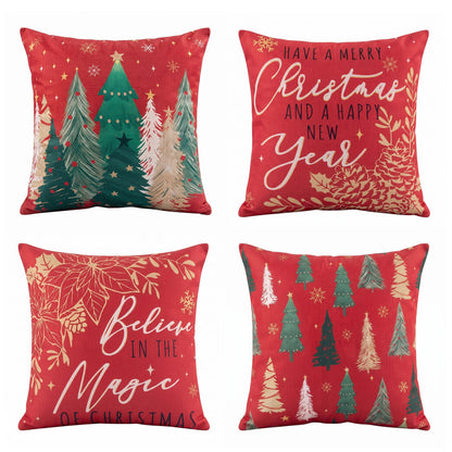 Jingle Jollys Home & Garden > Decor > Cushions & Throws Jingle Jollys Christmas Cushion Covers Set of 4 Pillow Covers 45x45cm with 4 Cute Patterns Red