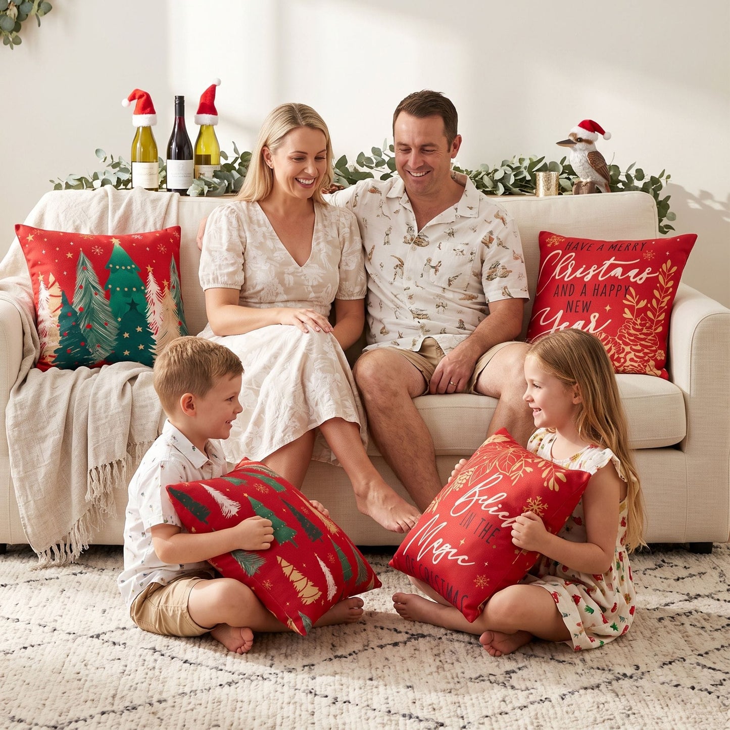 Jingle Jollys Home & Garden > Decor > Cushions & Throws Jingle Jollys Christmas Cushion Covers Set of 4 Pillow Covers 45x45cm with 4 Cute Patterns Red