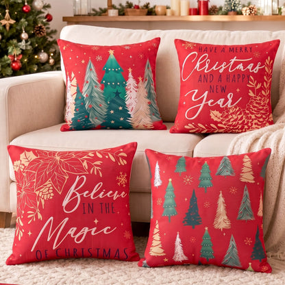 Jingle Jollys Home & Garden > Decor > Cushions & Throws Jingle Jollys Christmas Cushion Covers Set of 4 Pillow Covers 45x45cm with 4 Cute Patterns Red