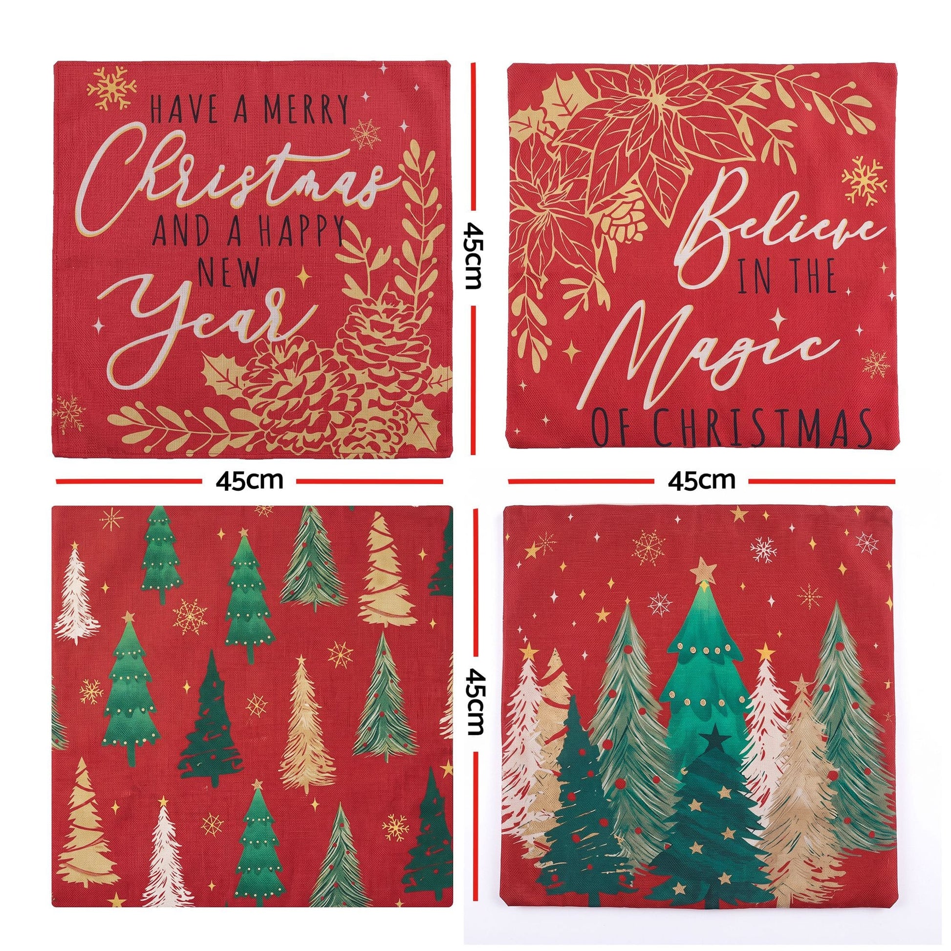 Jingle Jollys Home & Garden > Decor > Cushions & Throws Jingle Jollys Christmas Cushion Covers Set of 4 Pillow Covers 45x45cm with 4 Cute Patterns Red