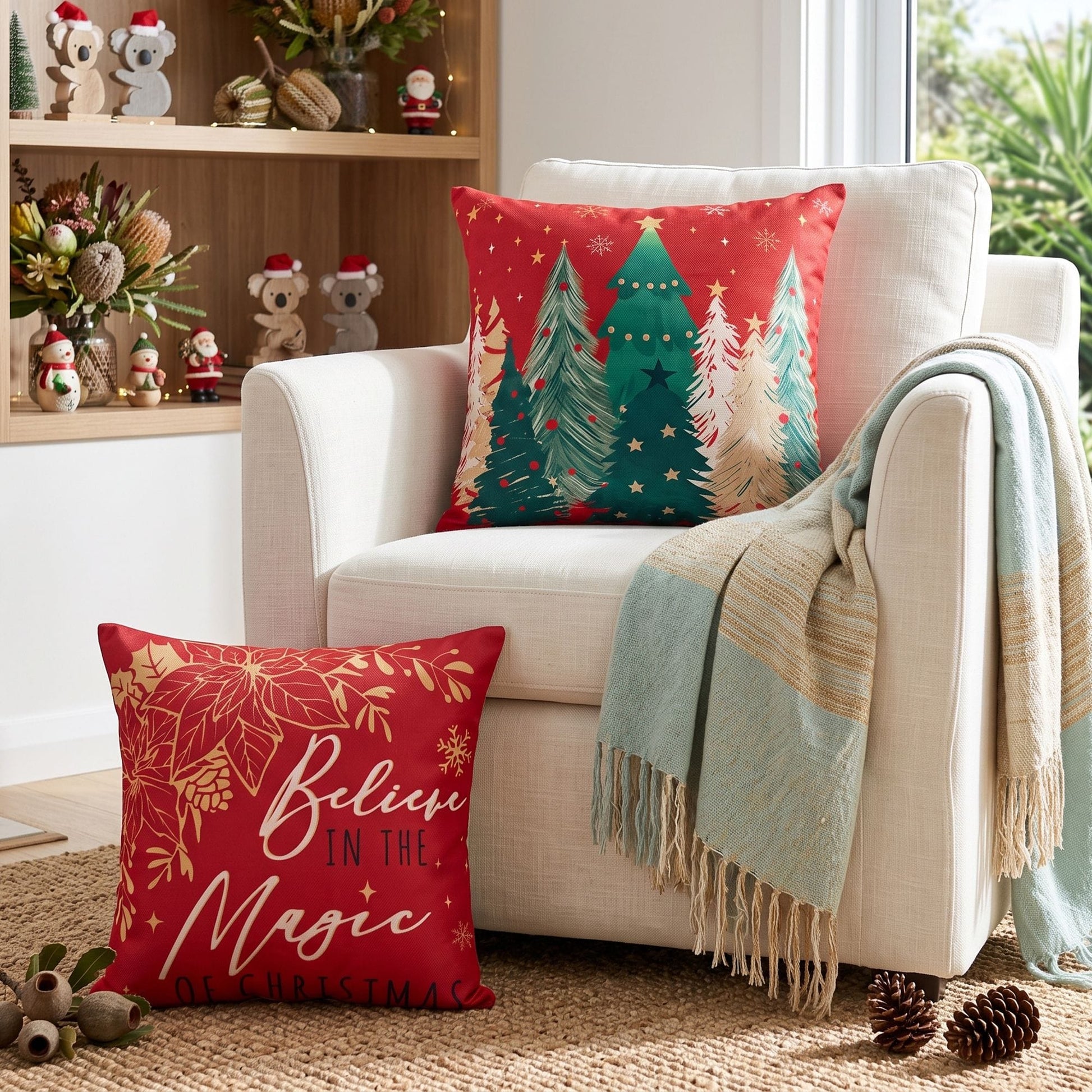 Jingle Jollys Home & Garden > Decor > Cushions & Throws Jingle Jollys Christmas Cushion Covers Set of 4 Pillow Covers 45x45cm with 4 Cute Patterns Red