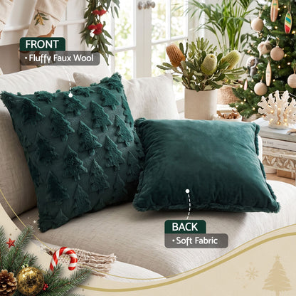 Jingle Jollys Home & Garden > Decor > Cushions & Throws Jingle Jollys Christmas Tree Pillow Covers 2 Packs Cushion Covers Soft Faux Fur Jacquard Throw Pillow Covers 45 x 45cm Green