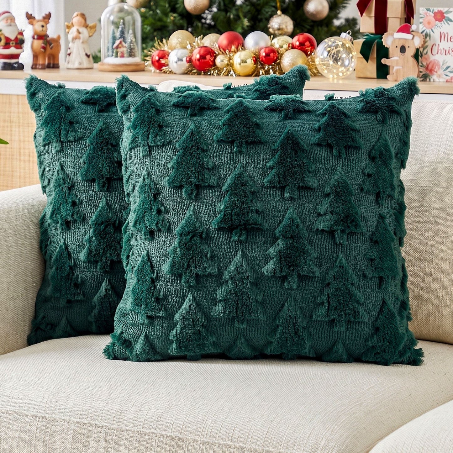 Jingle Jollys Home & Garden > Decor > Cushions & Throws Jingle Jollys Christmas Tree Pillow Covers 2 Packs Cushion Covers Soft Faux Fur Jacquard Throw Pillow Covers 45 x 45cm Green