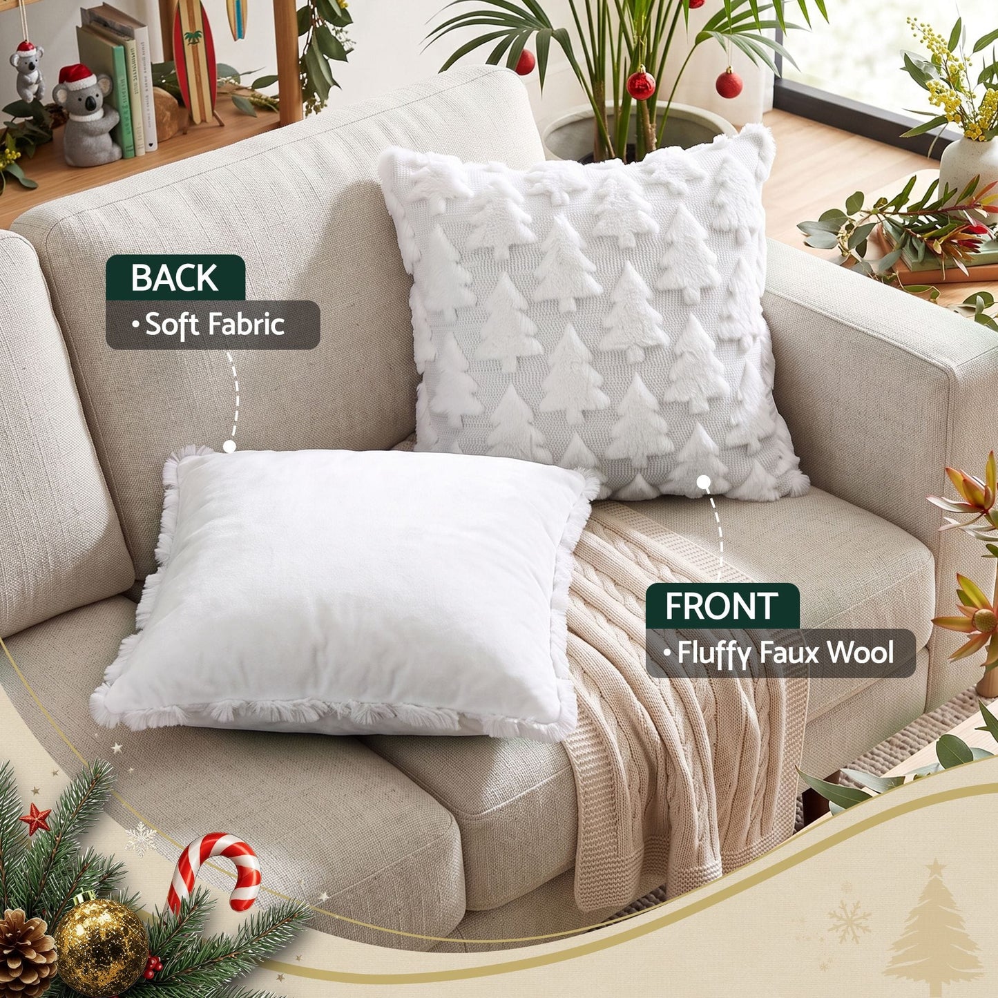 Jingle Jollys Home & Garden > Decor > Cushions & Throws Jingle Jollys Christmas Tree Pillow Covers 2 Packs Cushion Covers Soft Faux Fur Jacquard Throw Pillow Covers 45 x 45cm White