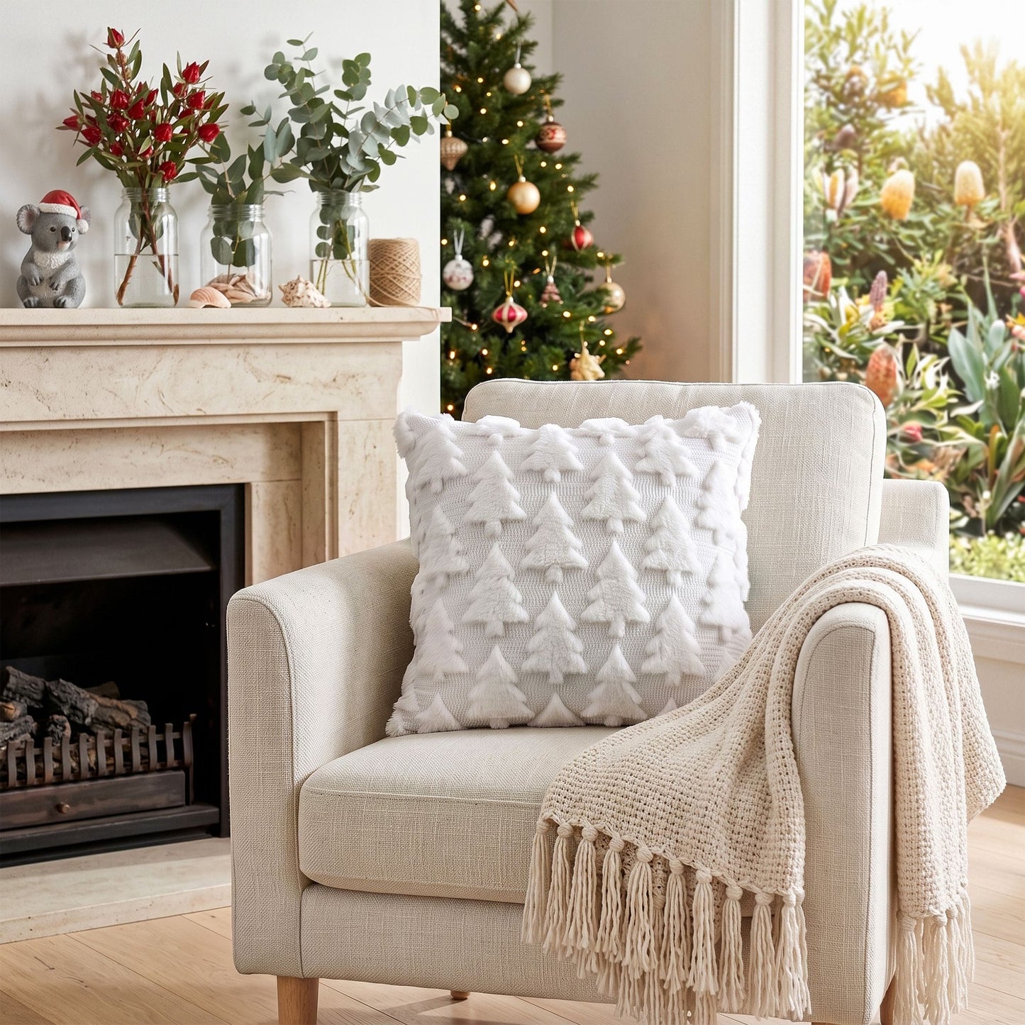 Jingle Jollys Home & Garden > Decor > Cushions & Throws Jingle Jollys Christmas Tree Pillow Covers 2 Packs Cushion Covers Soft Faux Fur Jacquard Throw Pillow Covers 45 x 45cm White