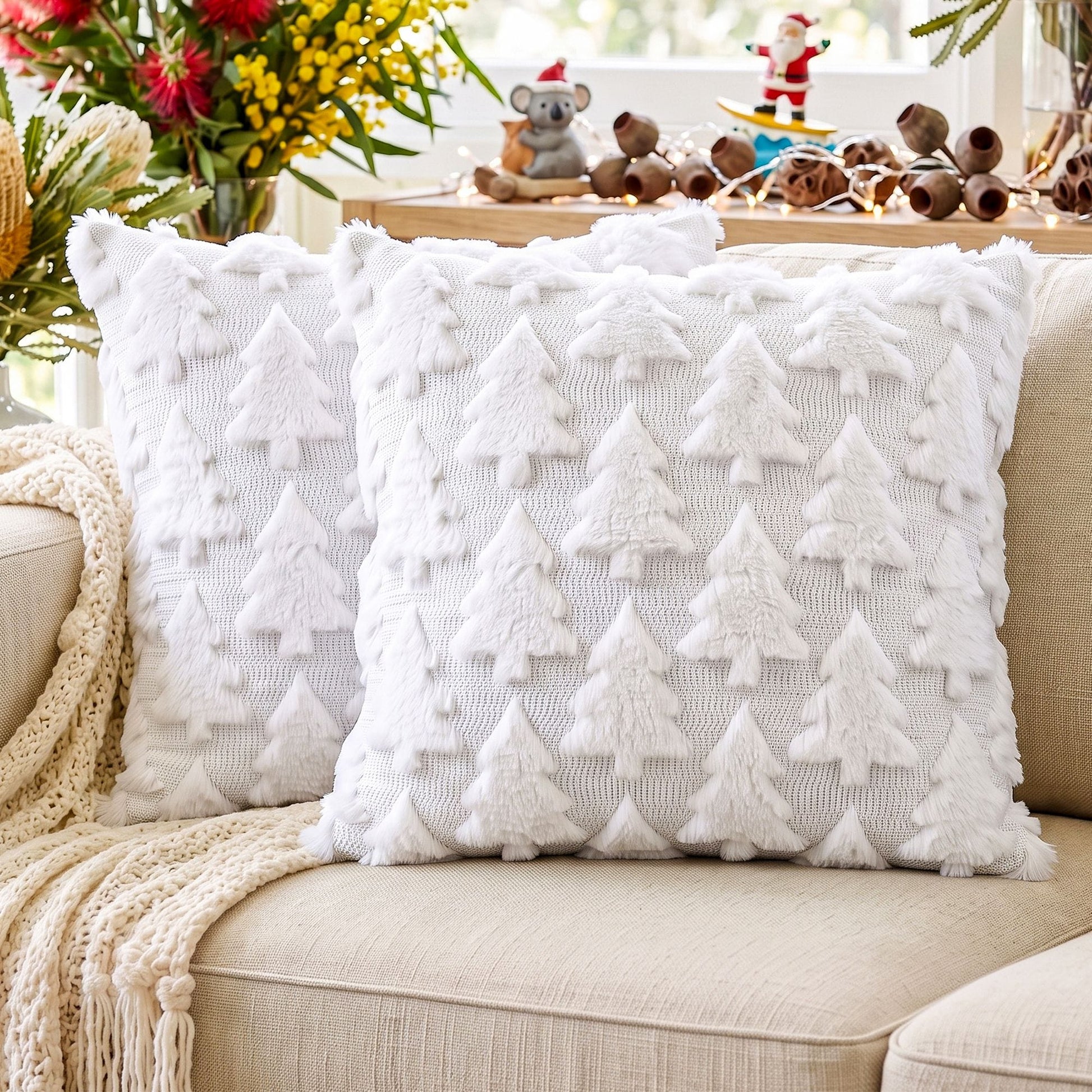 Jingle Jollys Home & Garden > Decor > Cushions & Throws Jingle Jollys Christmas Tree Pillow Covers 2 Packs Cushion Covers Soft Faux Fur Jacquard Throw Pillow Covers 45 x 45cm White