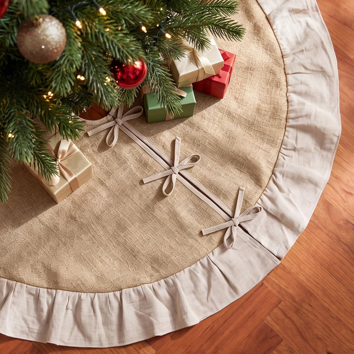 Jingle Jollys Occasions > Christmas > Christmas Decorations Jingle Jollys 120cm Christmas Tree Skirt Linen Christmas Tree Mat Decor