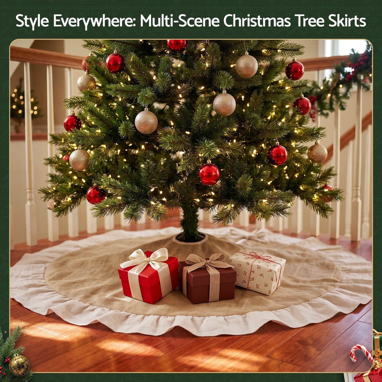 Jingle Jollys Occasions > Christmas > Christmas Decorations Jingle Jollys 120cm Christmas Tree Skirt Linen Christmas Tree Mat Decor