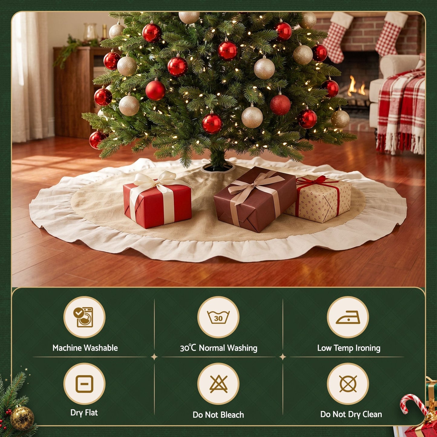 Jingle Jollys Occasions > Christmas > Christmas Decorations Jingle Jollys 120cm Christmas Tree Skirt Linen Christmas Tree Mat Decor
