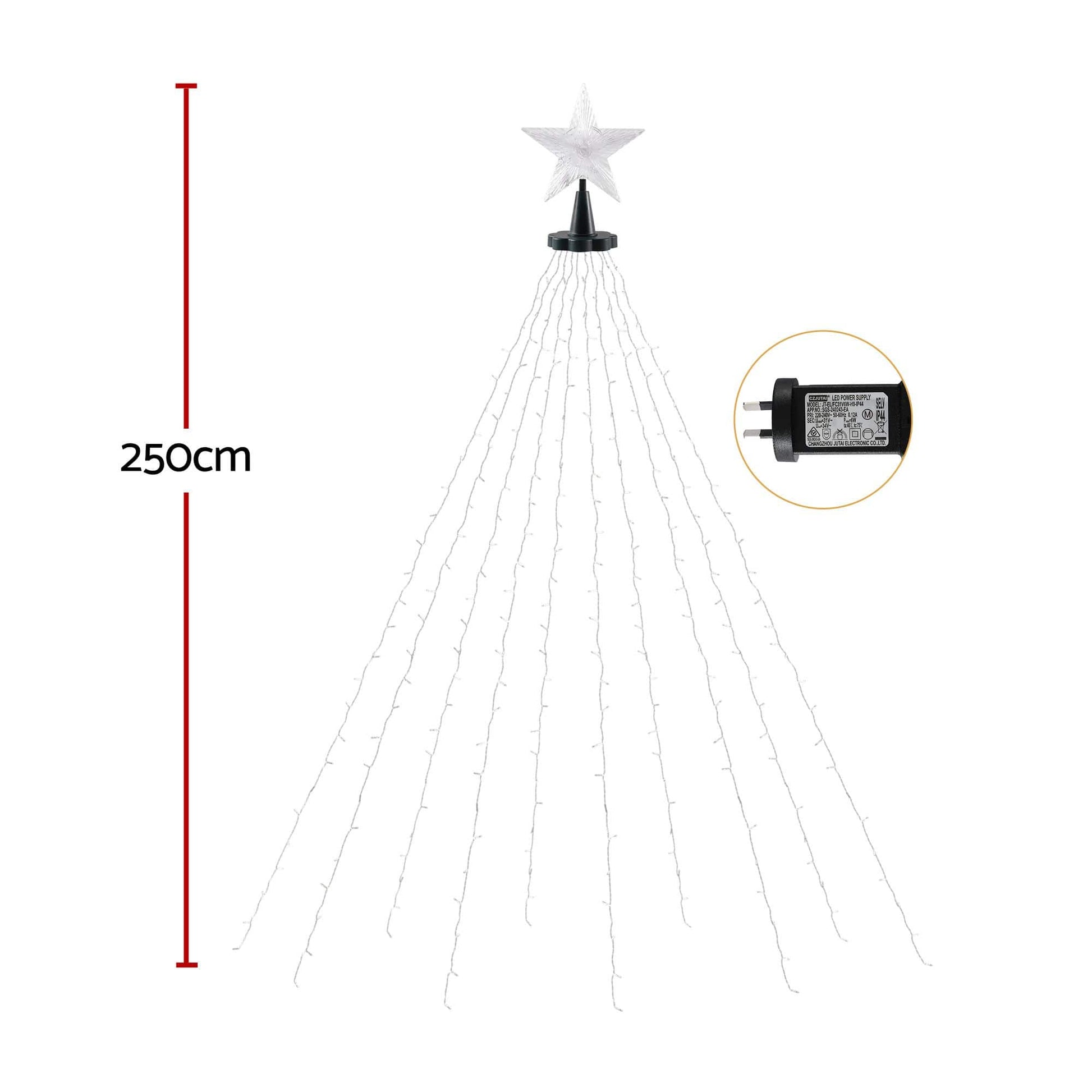 Jingle Jollys Occasions > Christmas > Christmas Decorations Jingle Jollys 2.5M Christmas Tree Lights Christmas Lights Tree Topper Waterfall Fairy Lights White