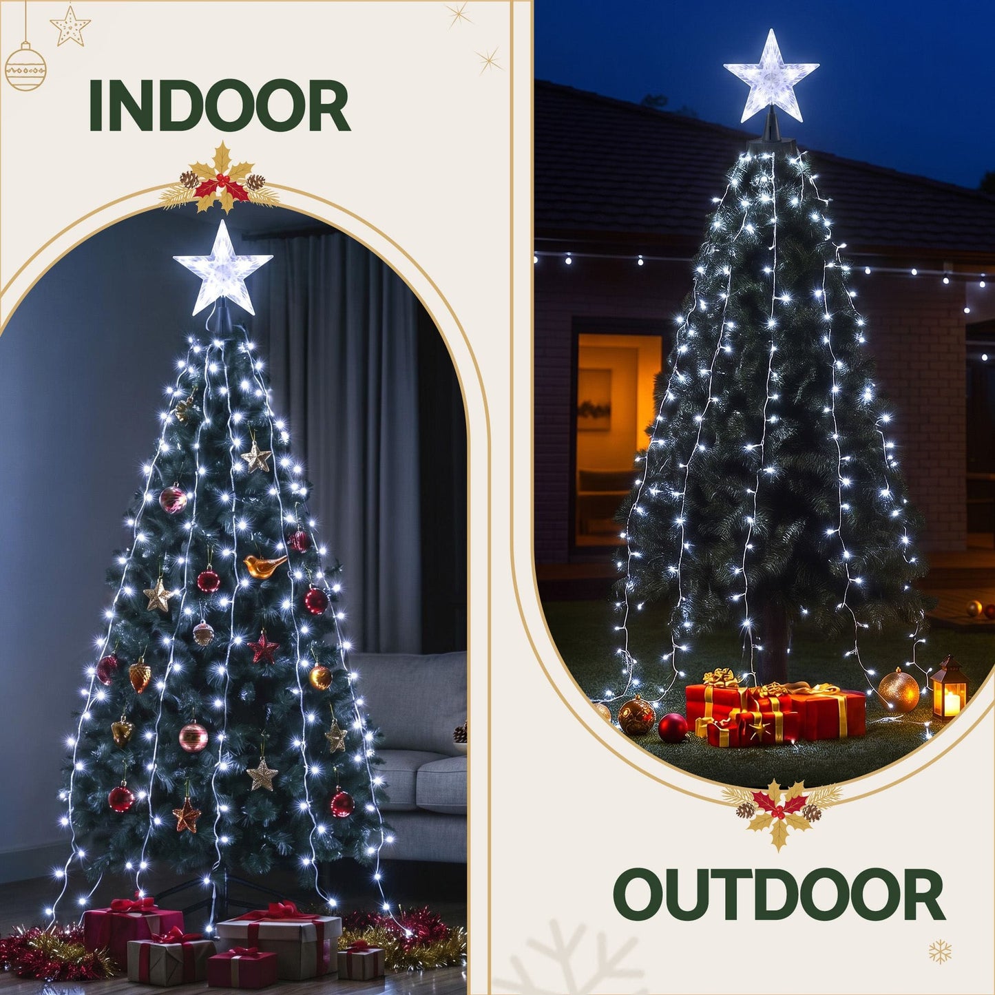 Jingle Jollys Occasions > Christmas > Christmas Decorations Jingle Jollys 2.5M Christmas Tree Lights Christmas Lights Tree Topper Waterfall Fairy Lights White