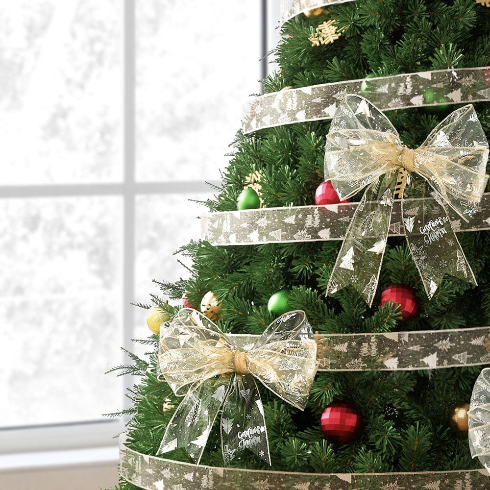 Jingle Jollys Occasions > Christmas > Christmas Decorations Jingle Jollys 20M Christmas Ribbon Roll Bow Printed Xmas Tree Decor Gift Gold