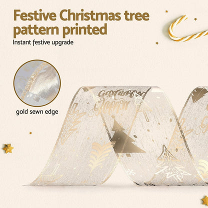 Jingle Jollys Occasions > Christmas > Christmas Decorations Jingle Jollys 20M Christmas Ribbon Roll Bow Printed Xmas Tree Decor Gift Gold