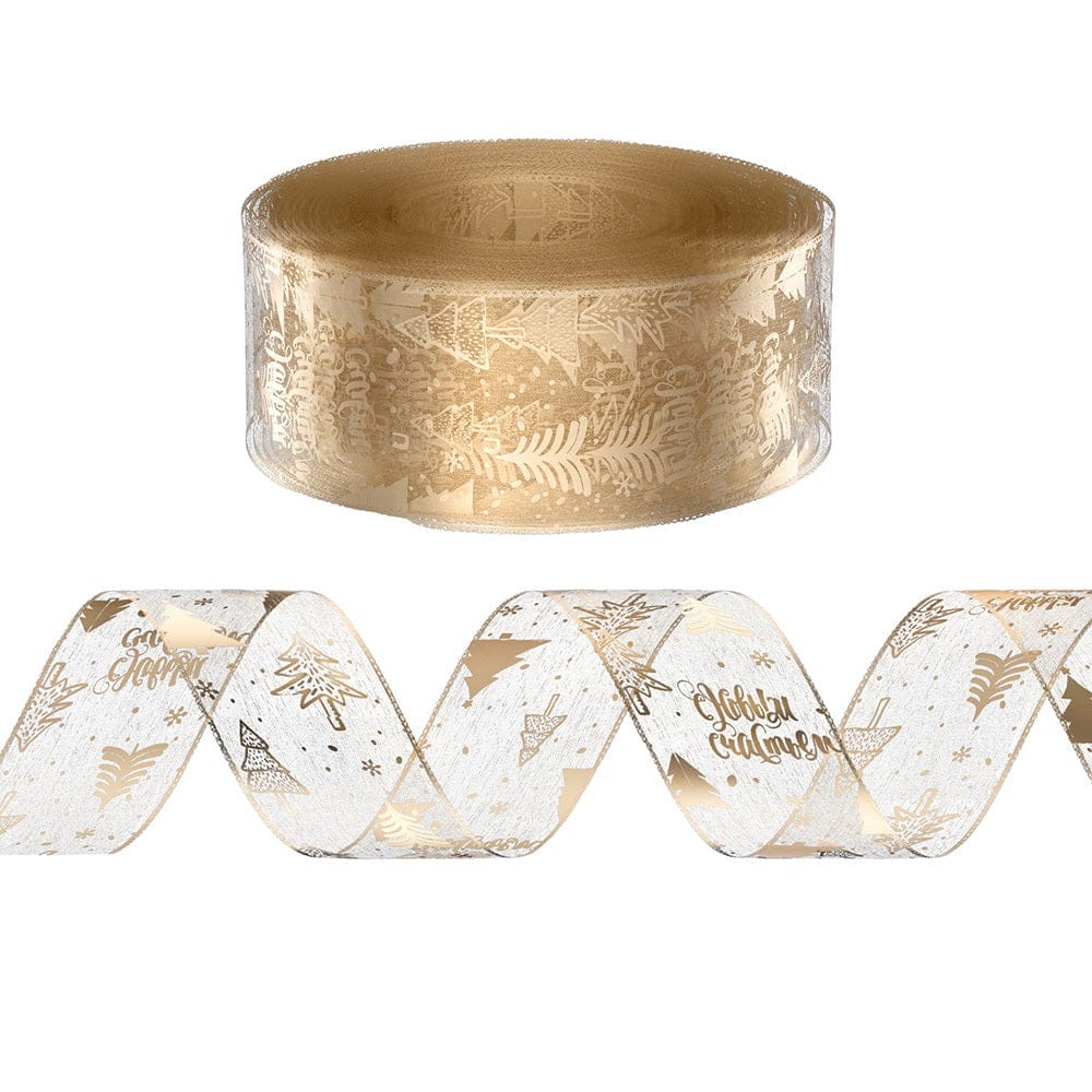 Jingle Jollys Occasions > Christmas > Christmas Decorations Jingle Jollys 20M Christmas Ribbon Roll Bow Printed Xmas Tree Decor Gift Gold