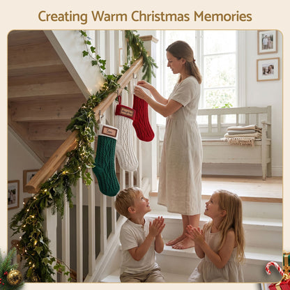 Jingle Jollys Occasions > Christmas > Christmas Decorations Jingle Jollys 3PCS Personalized Christmas Stockings with Leather Patches, 16 Inch Knitted Contrast Colour Xmas Hanging Decor For Fireplace Mantel, Christmas Tree, Home Decoration & Holiday Party Displays