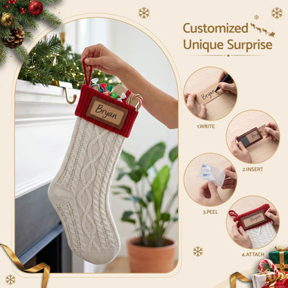 Jingle Jollys Occasions > Christmas > Christmas Decorations Jingle Jollys 3PCS Personalized Christmas Stockings with Leather Patches, 16 Inch Knitted Contrast Colour Xmas Hanging Decor For Fireplace Mantel, Christmas Tree, Home Decoration & Holiday Party Displays