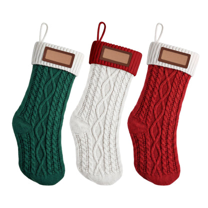 Jingle Jollys Occasions > Christmas > Christmas Decorations Jingle Jollys 3PCS Personalized Christmas Stockings with Leather Patches, 16 Inch Knitted Contrast Colour Xmas Hanging Decor For Fireplace Mantel, Christmas Tree, Home Decoration & Holiday Party Displays