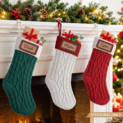 Jingle Jollys Occasions > Christmas > Christmas Decorations Jingle Jollys 3PCS Personalized Christmas Stockings with Leather Patches, 16 Inch Knitted Contrast Colour Xmas Hanging Decor For Fireplace Mantel, Christmas Tree, Home Decoration & Holiday Party Displays