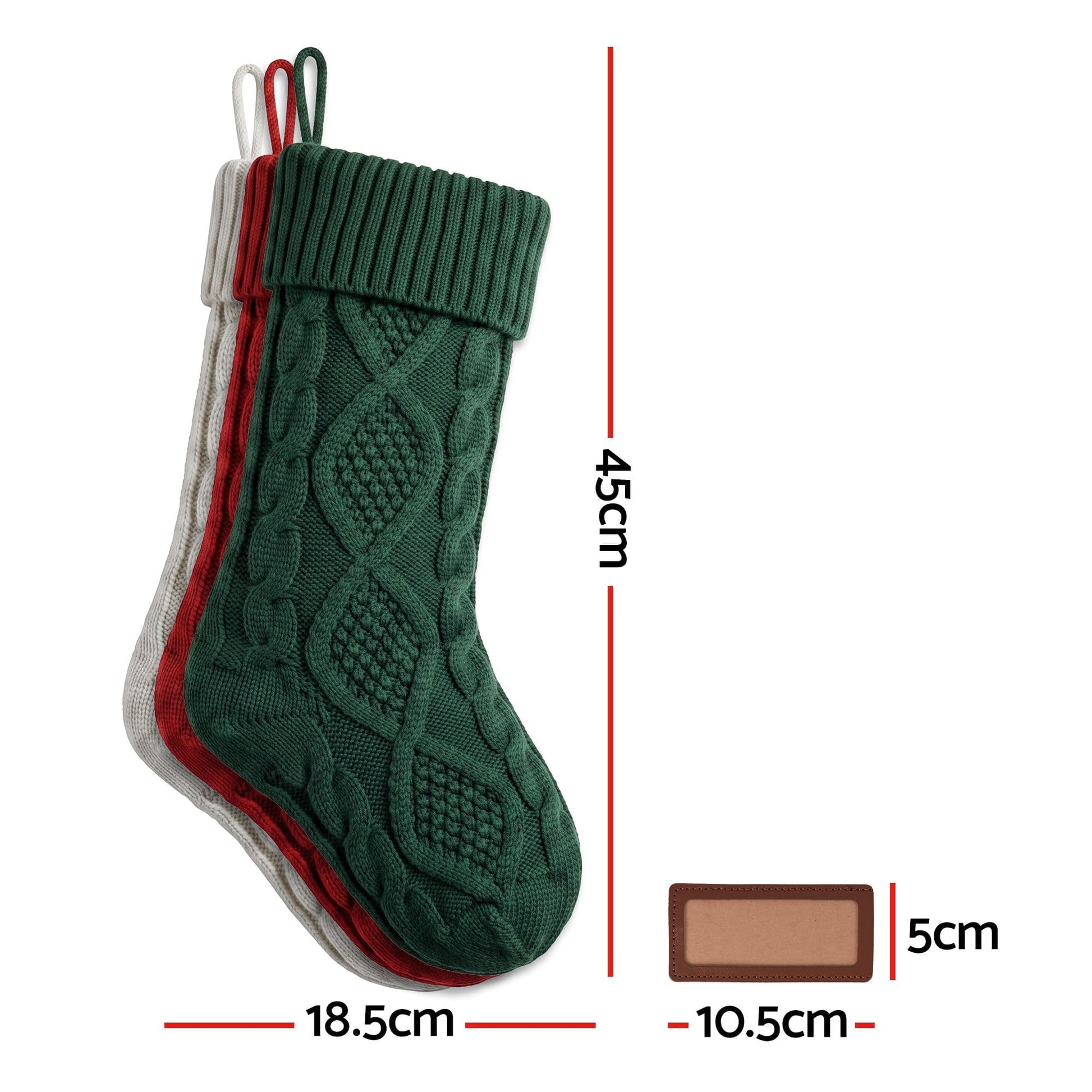 Jingle Jollys Occasions > Christmas > Christmas Decorations Jingle Jollys 3PCS Personalized Christmas Stockings with Leather Patches 16 Inch Knitted Solid Colour Xmas Decor For Fireplace Mantel, Christmas Tree, Home Decoration & Holiday Party Displays