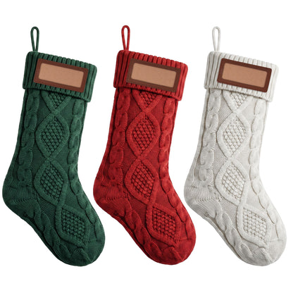 Jingle Jollys Occasions > Christmas > Christmas Decorations Jingle Jollys 3PCS Personalized Christmas Stockings with Leather Patches 16 Inch Knitted Solid Colour Xmas Decor For Fireplace Mantel, Christmas Tree, Home Decoration & Holiday Party Displays