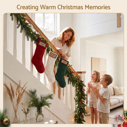Jingle Jollys Occasions > Christmas > Christmas Decorations Jingle Jollys 3PCS Personalized Christmas Stockings with Leather Patches 16 Inch Knitted Solid Colour Xmas Decor For Fireplace Mantel, Christmas Tree, Home Decoration & Holiday Party Displays