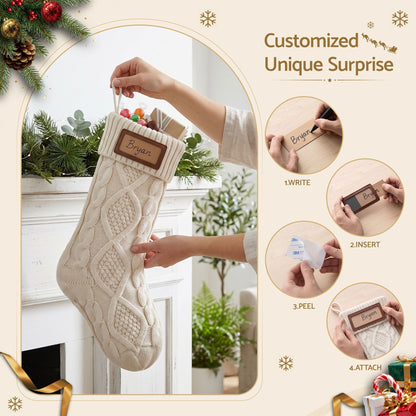 Jingle Jollys Occasions > Christmas > Christmas Decorations Jingle Jollys 3PCS Personalized Christmas Stockings with Leather Patches 16 Inch Knitted Solid Colour Xmas Decor For Fireplace Mantel, Christmas Tree, Home Decoration & Holiday Party Displays