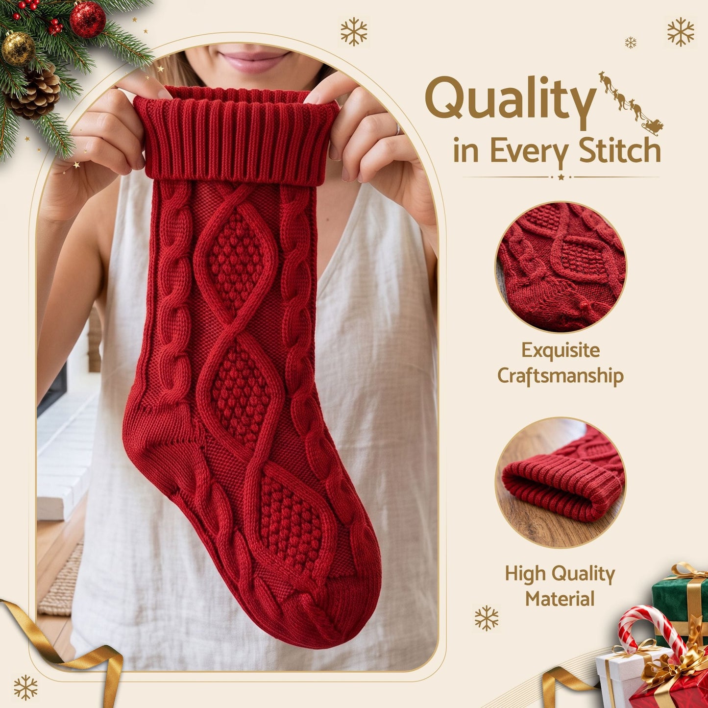 Jingle Jollys Occasions > Christmas > Christmas Decorations Jingle Jollys 3PCS Personalized Christmas Stockings with Leather Patches 16 Inch Knitted Solid Colour Xmas Decor For Fireplace Mantel, Christmas Tree, Home Decoration & Holiday Party Displays