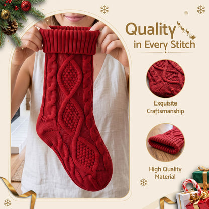 Jingle Jollys Occasions > Christmas > Christmas Decorations Jingle Jollys 3PCS Personalized Christmas Stockings with Leather Patches 16 Inch Knitted Solid Colour Xmas Decor For Fireplace Mantel, Christmas Tree, Home Decoration & Holiday Party Displays