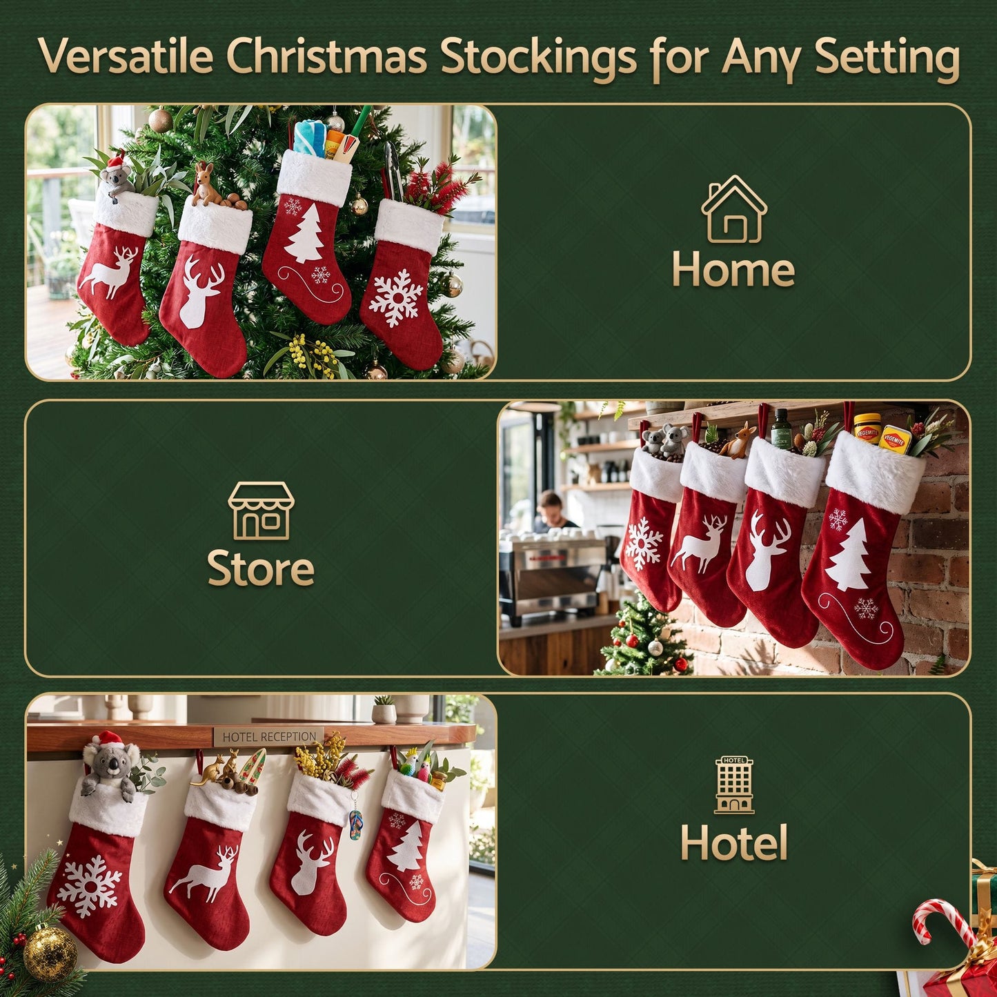 Jingle Jollys Occasions > Christmas > Christmas Decorations Jingle Jollys 4 Pack Large Velvet Christmas Stockings 46.5cm Red White Decor Perfect For Gift Ideal, Fireplace Mantels Christmas Trees Holiday Party Decorations