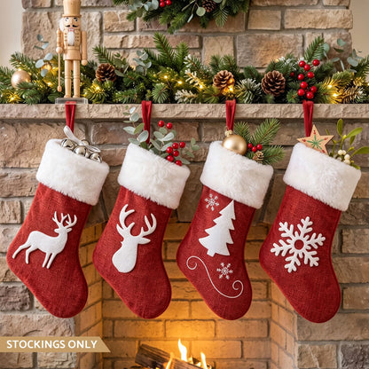 Jingle Jollys Occasions > Christmas > Christmas Decorations Jingle Jollys 4 Pack Large Velvet Christmas Stockings 46.5cm Red White Decor Perfect For Gift Ideal, Fireplace Mantels Christmas Trees Holiday Party Decorations