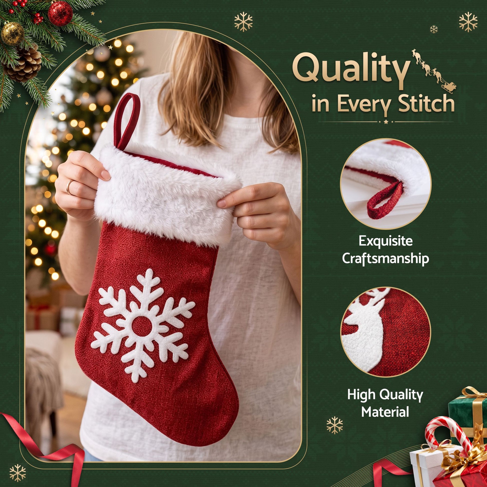 Jingle Jollys Occasions > Christmas > Christmas Decorations Jingle Jollys 4 Pack Large Velvet Christmas Stockings 46.5cm Red White Decor Perfect For Gift Ideal, Fireplace Mantels Christmas Trees Holiday Party Decorations