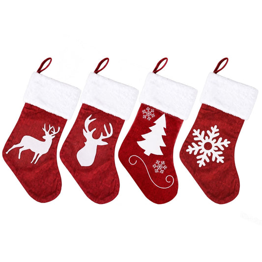 Jingle Jollys Occasions > Christmas > Christmas Decorations Jingle Jollys 4 Pack Large Velvet Christmas Stockings 46.5cm Red White Decor Perfect For Gift Ideal, Fireplace Mantels Christmas Trees Holiday Party Decorations